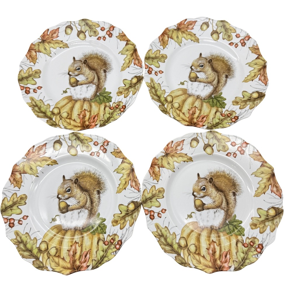 Pier 1 Imports Mazey the Squirrel Salad Plates Set of 4 Fall Pumpkin ceramic